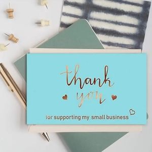 50 DELIGHT YOUR CUSTOMERS W/ COLORFUL GOLD AQUA THANK YOU CARDS!! 50pk